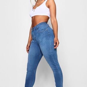 High Rise Destroyed Hem Skinny Jeans